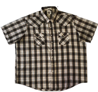 Ely Cattleman Big Man 3X Western Pearl Snap Shirt Mens Plaid Short Sleeve