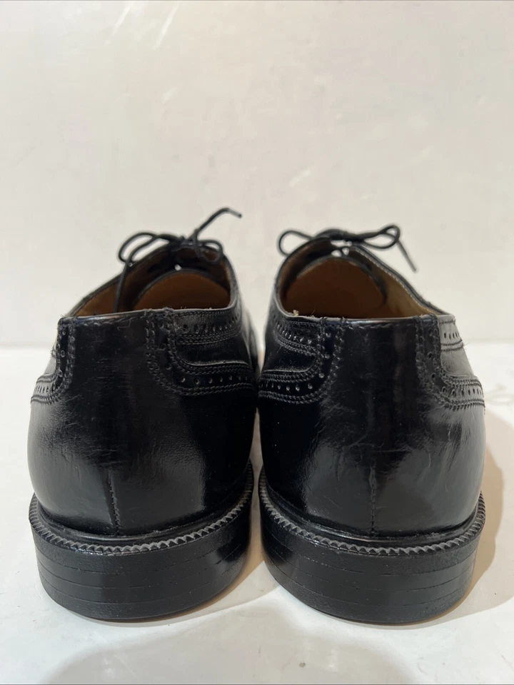 Stanley Blacker Men Black Ostrich Leather Captoe Laceup Shoes 9.5W Made In Italy - Image 4 of 4