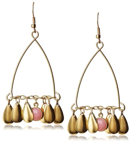 USA Made Gemelli Gold Glitter Fringe Chandelier Earring Pink Quartz Gemstone NWT - Picture 1 of 2