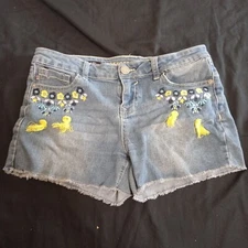 Vigoss Women Floral Embroidered Cut Off Blue Shorts Size 16