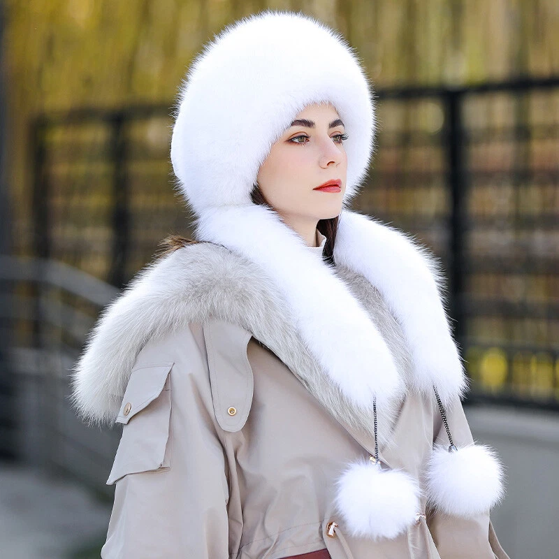 Женщин Fox меха шляпы Русский Ушанка теплый кроличий мех лыж шапки шеи шарфы открытый - Изображение 2 из 4