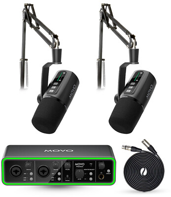 Movo PHANTOM+UM6+ASM5 2Pack Dual Audio Recording Bundle with Boom Arm