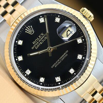 〇純正 ROLEX DATEJUST 16233 16013 YZ6480-1 ROLEX MENS DATEJUST 16013 BLACK FACTORY DIAMOND DIAL 18K YELLOW
