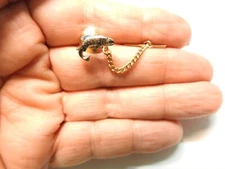 Textured Gold Tone Metal Fish Tie Tac Lapel Pin Vintage
