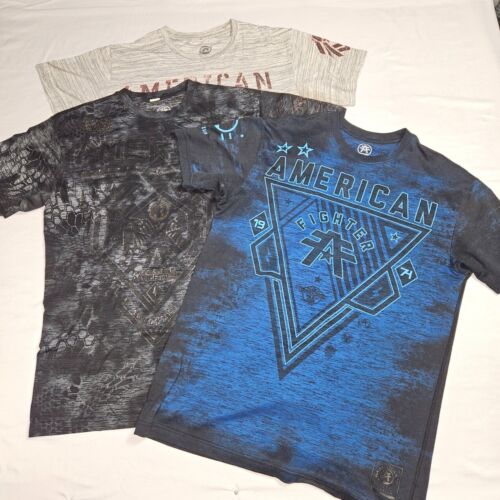 American Fighter Men's T-shirts-Large, Lot of 3 DOUBLE SIDED Preppy Buckle