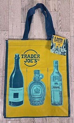 Trader Joes Bag 6 Bottle Beverage Tote Reusable Eco-friendly Grocery Straps NEW
