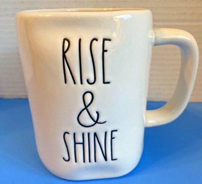 NEW! W/STICKER- RAE DUNN ''RISE AND SHINE'' MUG LARGE FARMHOUSE COUNTRY WHITE