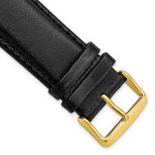 24mm 7.5" Black Smooth Leather Chrono Gold-tone Buckle Watch Band