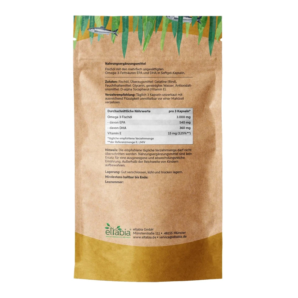 Omega 3 Kapseln 1000mg | Fischöl hochdosiert 3000mg Tagesdosis 18% EPA & 12% DHA - Bild 2 von 4