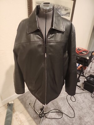 Vintage Excelled Black Leather Cafe Racer Motorcycle Zip Up Biker Jacket Size XL
