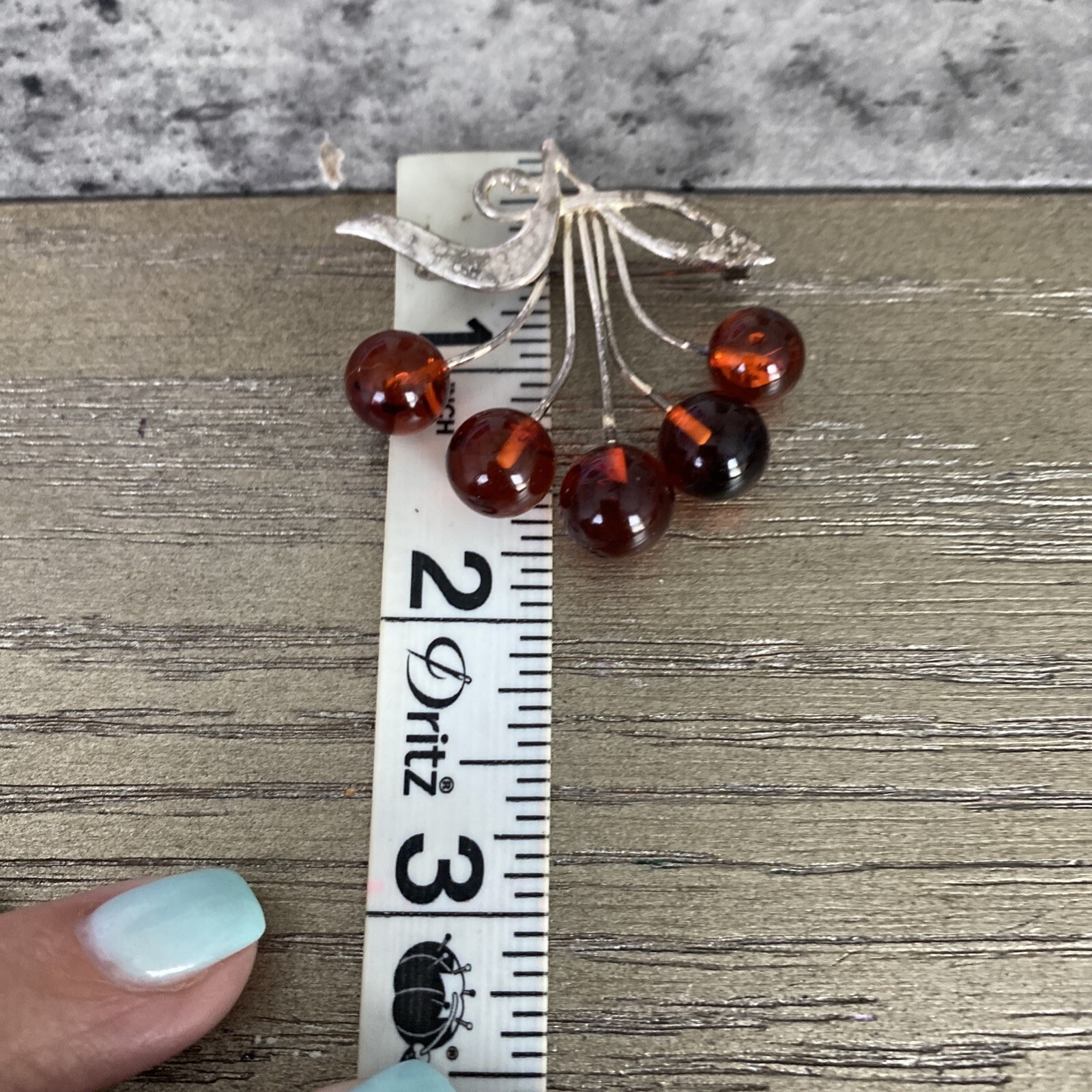 Vintage/Antique Silvertone Amber Beads Brooch Est… - image 5