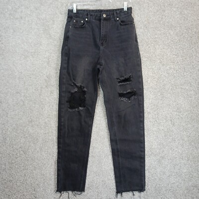 Shein Jeans Womens M Black Denim High Waisted Distressed