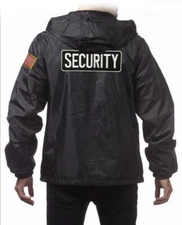 NW SECURITY GUARD EMBROIDERY WINDBREAKER USA FLAG WATERPROOF COACH BLACK JACKET