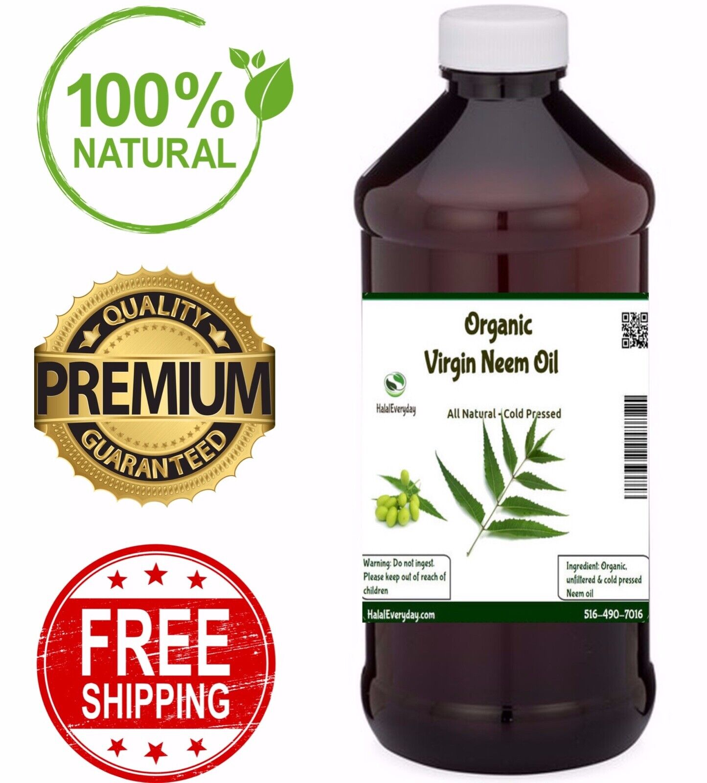 Neem Oil - 100% Pure Organic Virgin Unrefined Cold Pressed Raw PREMIUM QUALITY 