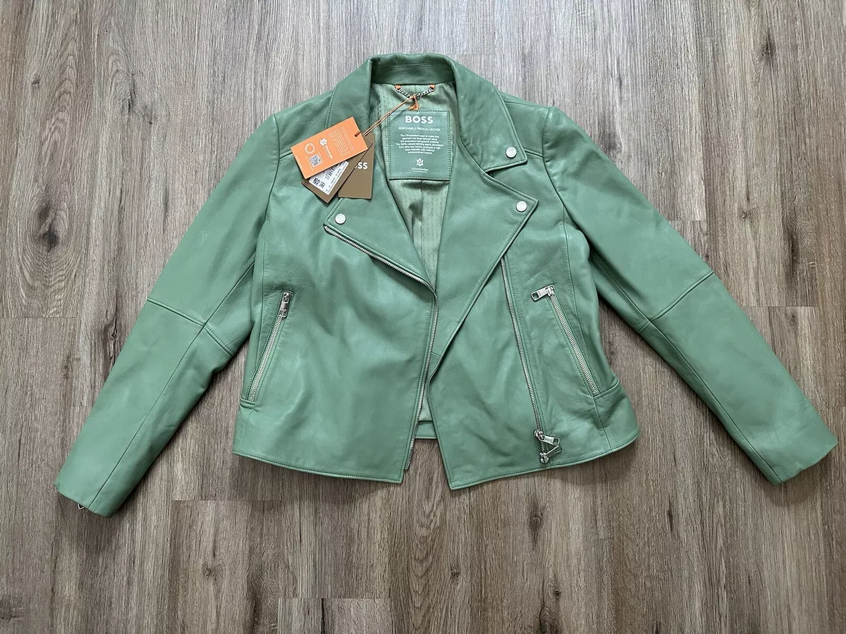 Hugo boss green leather jacket cheap