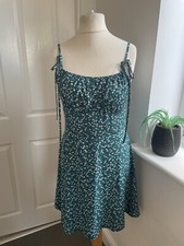Shein G Green White Strappy floral Ditsy tea Short Sleeveless sun Dress Large