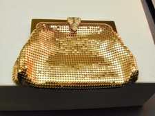 Vintage Whiting Davis Gold Tone Metal Mesh Clutch w/Rhinestones