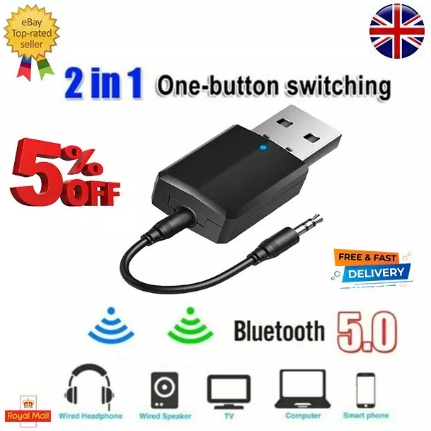 USB Bluetooth 5.0 Audio Transmitter Receiver Adapter for TV PC Car AUX Speaker