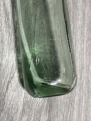 Antique Glass Bottle Marked R3 On Bottom Bubbles In Glass Green