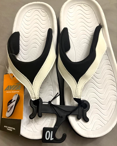 Avia Hightail Thong Flip-Flops Sandals Womens Size 10  White & Black NEW