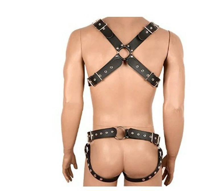 Sexy Men Male Leather Full Body Chest Harness Fancy Belt O Ring Clubwear Costume - Image 2 of 4