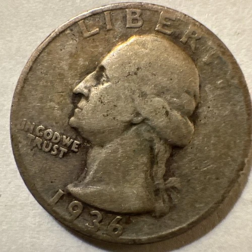 2 washington silver quarters (1) 1937-S (1)1936-P Two Oldies But Nice