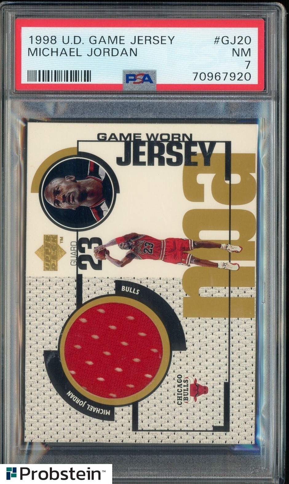 1998 UD Game Jersey #GJ20 Michael Jordan HOF Game-Worn Patch PSA 7 NM view 3