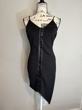 Charlotte Russe Womens Black Lace Up Bodycon Dress Size M Asymmetrical Hem Y2K