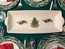 Vtg Pfaltzgraff Christmas Heritage Stoneware Bread Basket Serving Dish Tray Tree