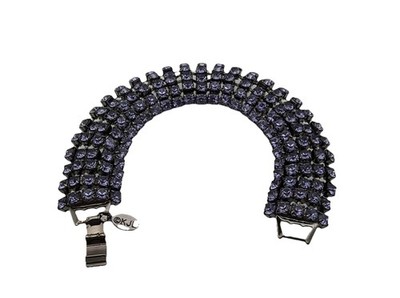 Kenneth Jay Lane Gunmetal Toned  Purple Rhinestone 7  Braclet 