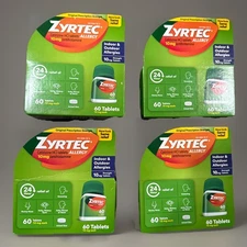 (4)~PACK ZYRTEC 24 HR--10MG-60COUNT TABLETS/240 TOTAL EXP:2027