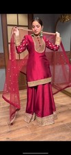 Stunning Look Pink Heavy Natural Satin Silk Top Palazzo With Dupatta For Wedding