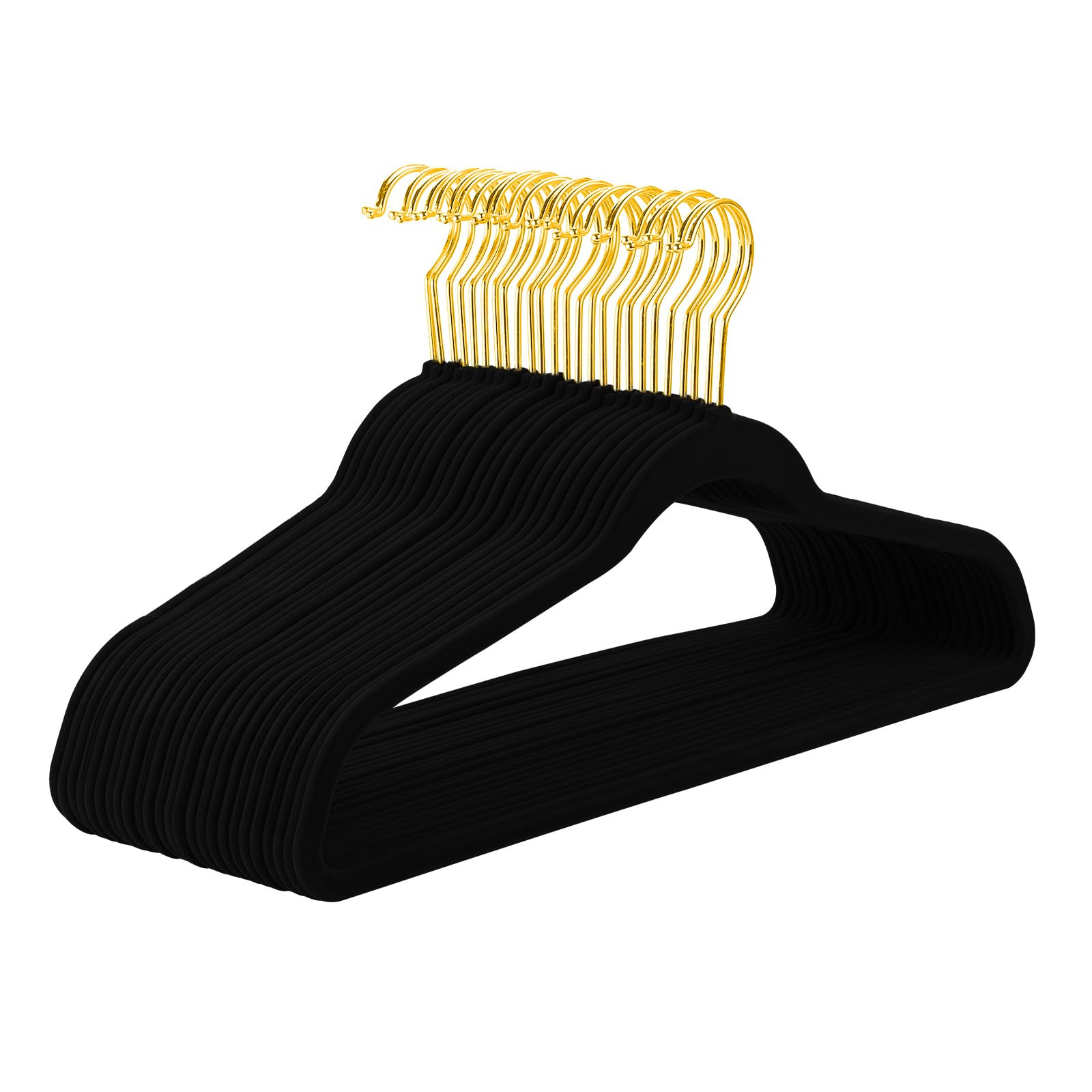 Black Velvet Hangers with Gold Finish Non-Slip Felt Heavy Duty Durable-image