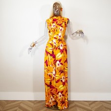 Vintage 1970s Tropical Palazzo Jumpsuit Floral Resort Wear UK 10 Small