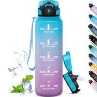 Sport-Trinkflasche 1L Blau Auslaufsicher Mit Strohhalm Grsta