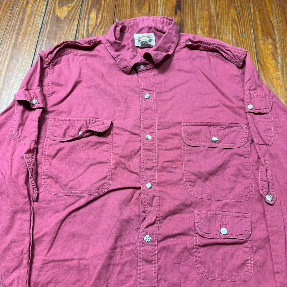 复古 Banana Republic 衬衫男式 XL 码粉色纽扣野生动物园实用 80 年代 — 第 2/4 张图片