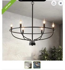 Modern Farmhouse Chandelier 6 Light Black Fixture Dining Room Industrial Foyer
