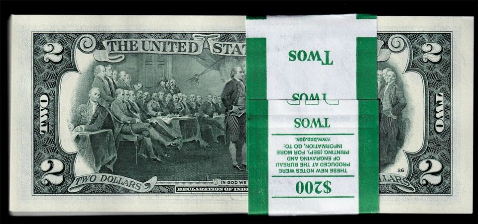 USPC FR#1941K 100X $2 2017 A FRN DALLAS SEQ #'D GEM UNC (W/ BEP STRAP) - Image 2 of 4