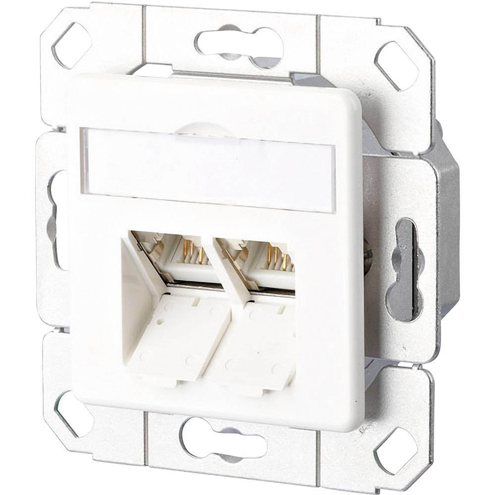 Prise réseau encastré Metz Connect CAT 6 double RJ45 avec plaque blanche