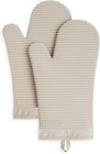 KitchenAid Ribbed Soft Silicone Oven Mitt Set, 7.5"x13", Milkshake Tan 