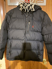 Polo Ralph Lauren Boys Black Hooded Down Puffer Jacket Full Zip L 14-16