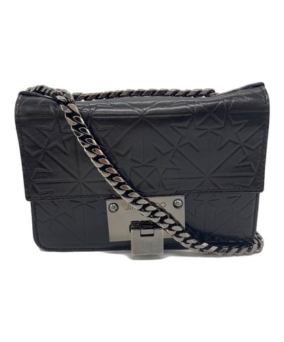 Jimmy Choo Black Leather Mini Chain Crossbody Shoulder Bag Star Studded