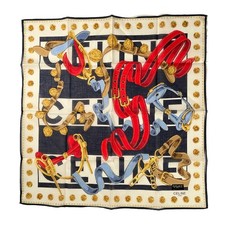 CELINE Paris Vintage Cotton Scarf Equestrian Chain Belt Print Logo 18" Square