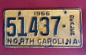 vintage 1966 North Carolina dealer license plate # 51437