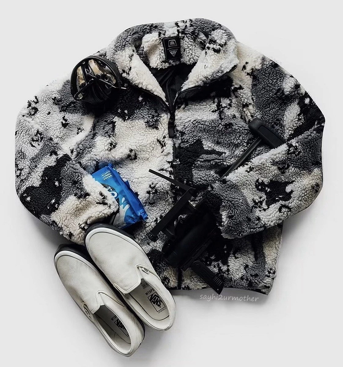 L - QILO x WHITE PHOSPHOR GEN II (2) COOKIES & CREAM SHERPA FLEECE JACKET NEW image 3
