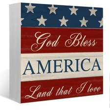 4th of July God Bless America Land That I Love Wooden Box Sign Farmhouse Decor