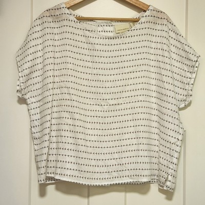 Cynthia Rowley 100% Linen Short Sleeve Top Women's Large Boxy, Back Buttons Boho