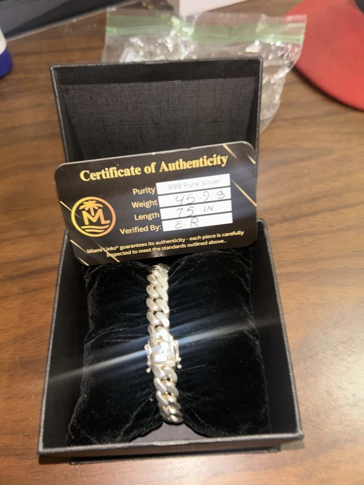 10mm Miami Cuban Link Chain Bracelet .999 Silver Miami Links 7.5 Inches - Image 2 of 4