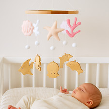 Ocean Baby Mobile Felt Nursery Crib Neutral Sea Animal Gift for Girl Handmade
