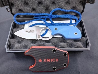 *NEW*  KIZLYAR SUPREME-AMIGO X w/ AUS-8 Satin Blade & Blue G10 Handle with Box